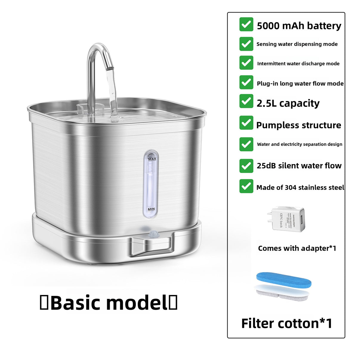 Smart Pet Water Dispenser, Wireless, Non-Electric, Automatic Water Flow, Cat Water Feeder