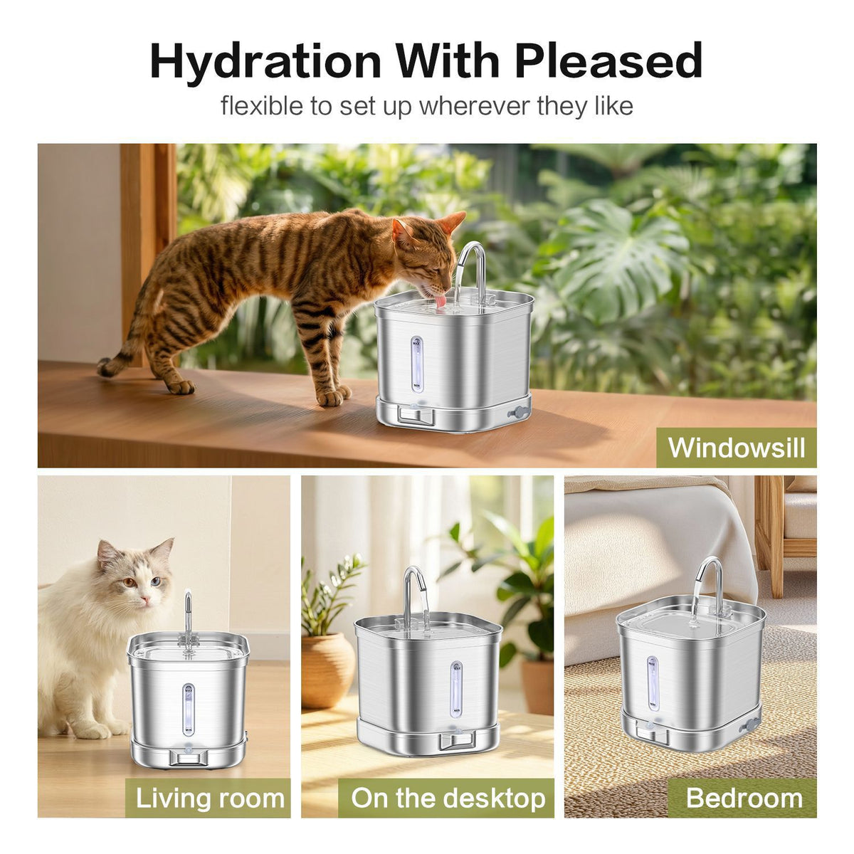 Smart Pet Water Dispenser, Wireless, Non-Electric, Automatic Water Flow, Cat Water Feeder