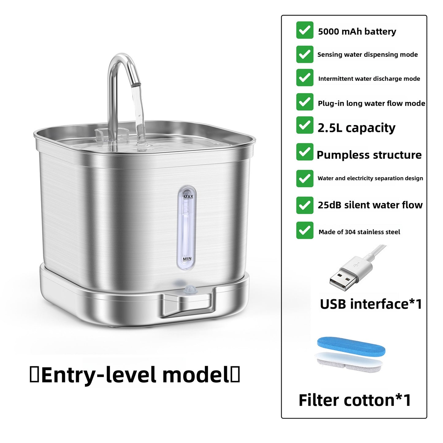 Smart Pet Water Dispenser, Wireless, Non-Electric, Automatic Water Flow, Cat Water Feeder